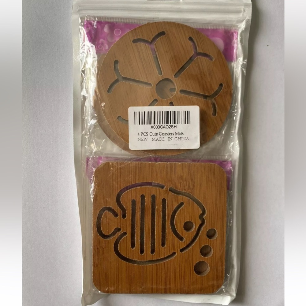 4 Piece Cute Coaster Set Wood - Picture 3 of 3